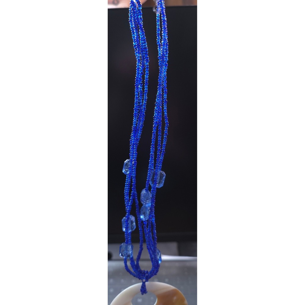 Vintage Boho Beaded Necklace Big Mother‎ of Pearl Pendant Blue Ombre Ocean Beach - Picture 6 of 9